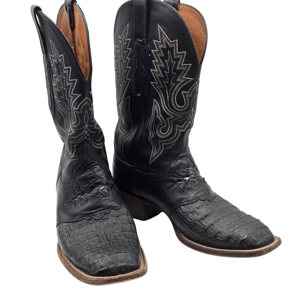 Lucchese Boots Mens Size 10 Black Leather Western Cowboy Square Toe CL7870